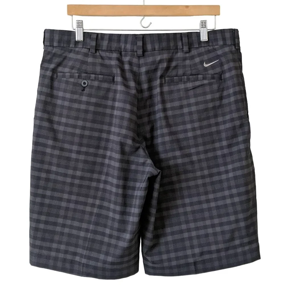 Nike Golf‎ Men's Checkered Shorts Dri Fit Black Plaid Flat Front Golfing Size 36